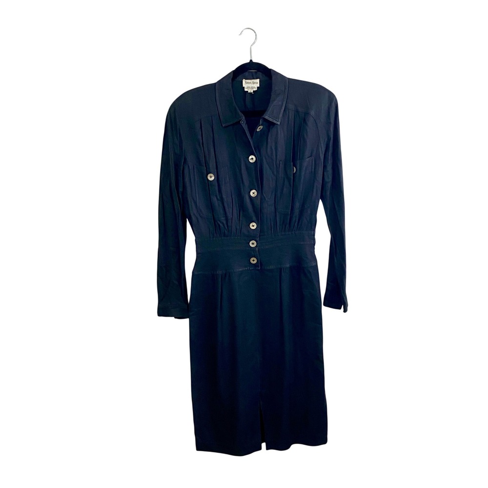 VTG Neiman Marcus‎ Silk Midi Shirt Dress 10 Dark Academia Goth Minimalist Twill